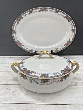 Vintage Haviland Limoges France Paisley Covered Casserole Dish and Platter SET